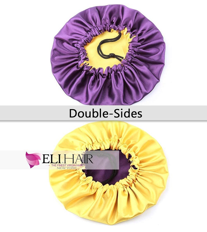 ELIHAIR قبعات نوم للأطفال من ELIHAIR، قبعات مريحة للمراهقين والأطفال الصغار، قبعة ساتان حريرية قابلة للتعديل وقابلة للعكس بطبقتين، لون لافندر/أصفر - Image 2